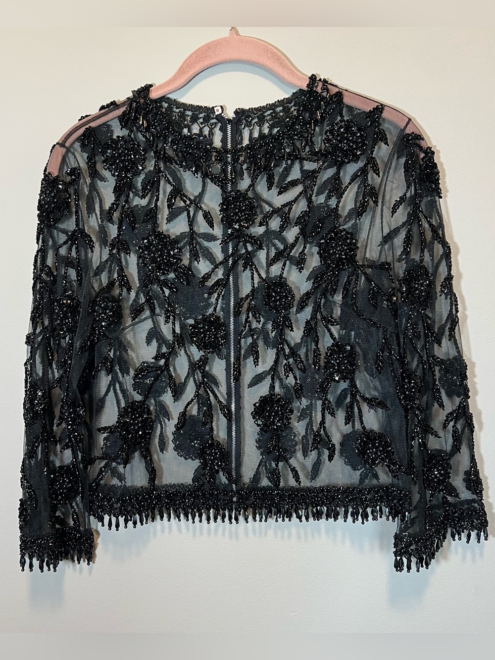 Vintage Black Beaded Mesh 3/4 Sleeve Women’s Top 8 Glam